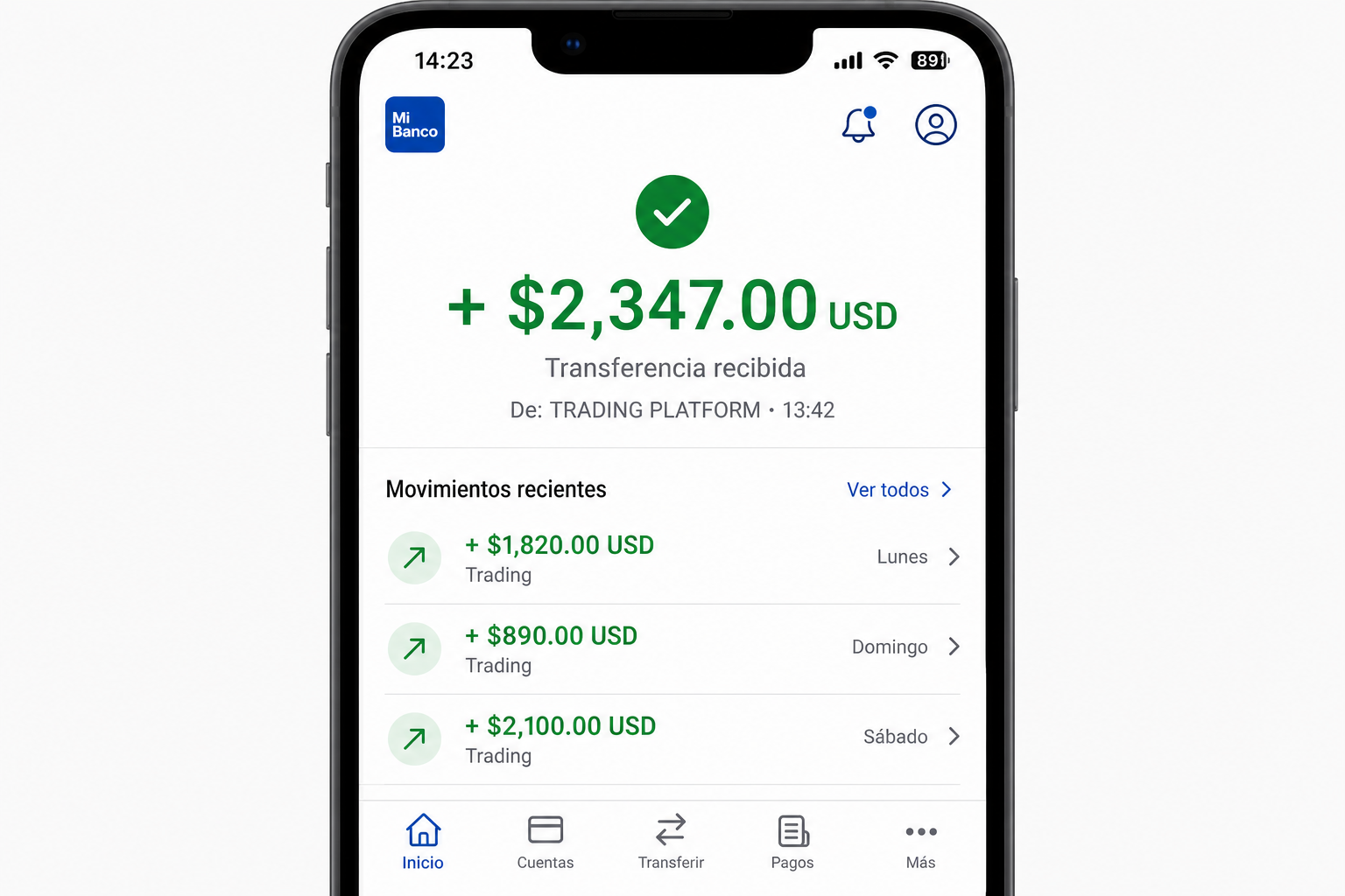 Captura de pantalla del banco de Carmen